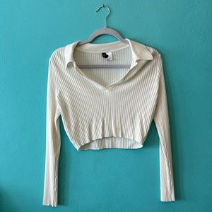 White cropped collared shirt